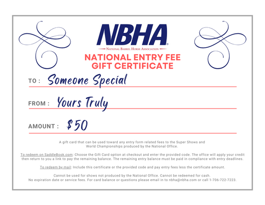 NBHA Super Show & World Show Entry Gift Card : $50