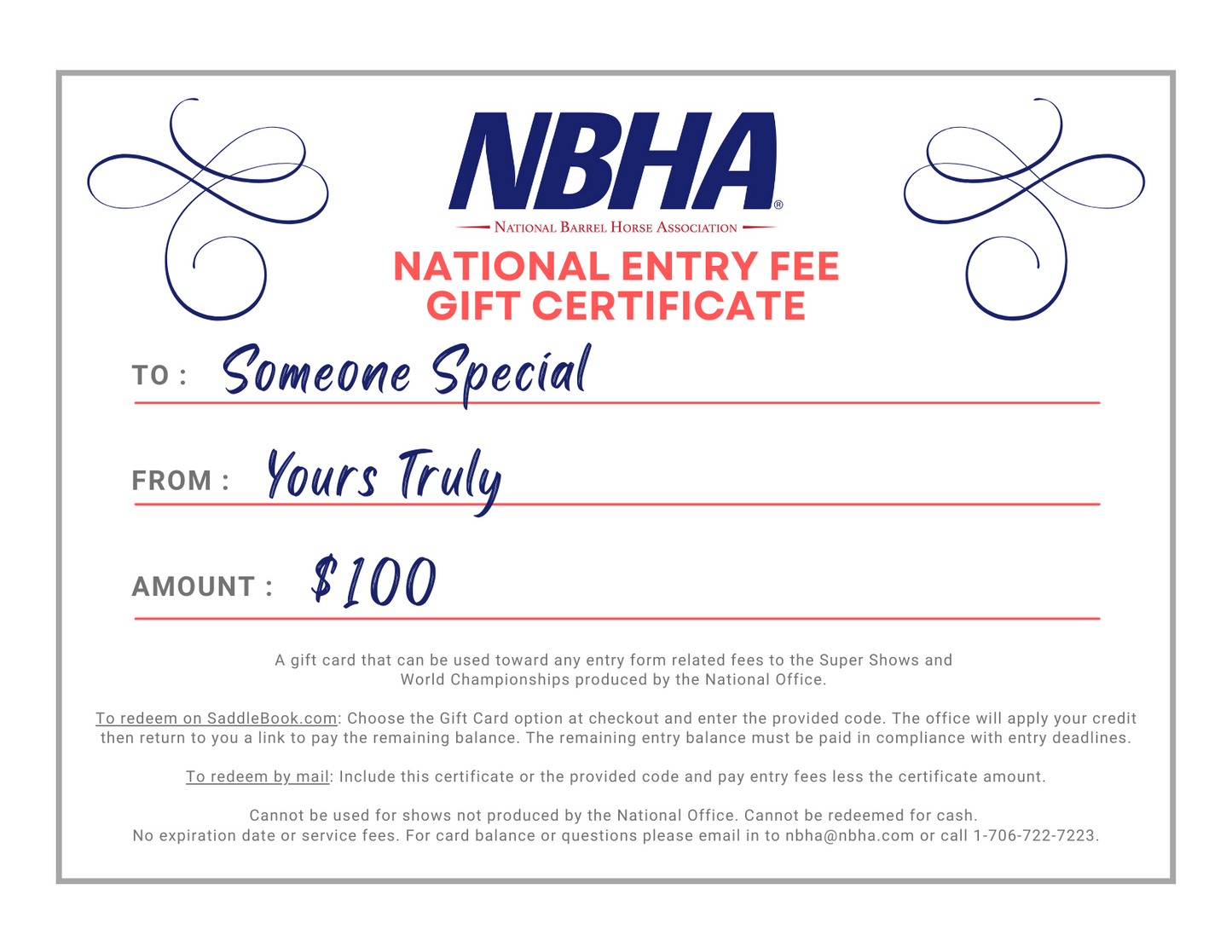 NBHA Super Show & World Show Entry Gift Card : $100